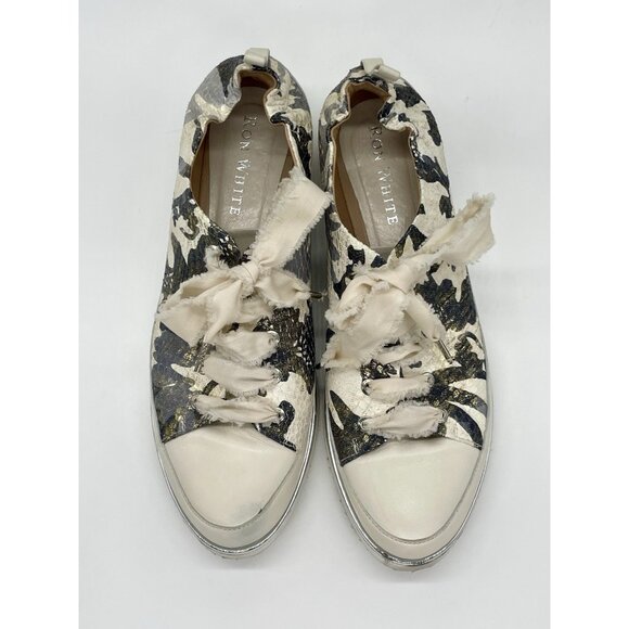 RON WHITE Novella Metallic Platform  Sneakers 41 US 9.5 Snakeskin Shoes Casual - Picture 6 of 7